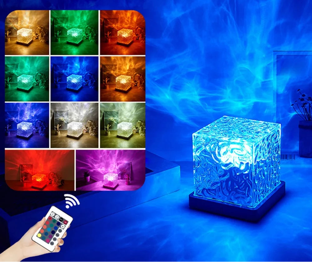 Color-changing light cube with remote control and RGB16 color display.
